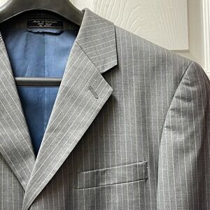 Bill Blass Wool Blazer Men's 46 Gray Striped Jacket Three Button Sportcoat Plaid